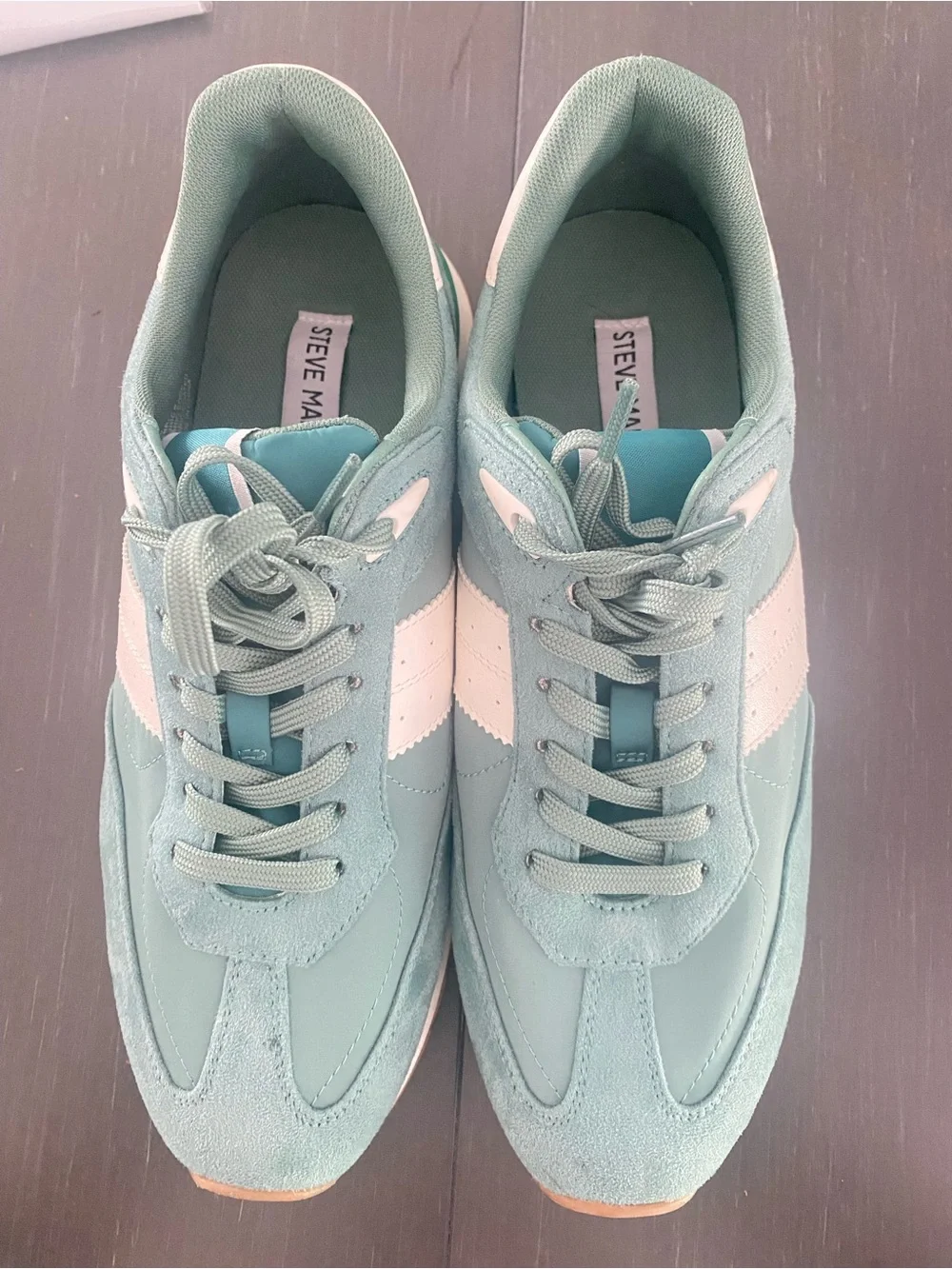 Steve Madden Mint Green and White Retro Runner Sneakers